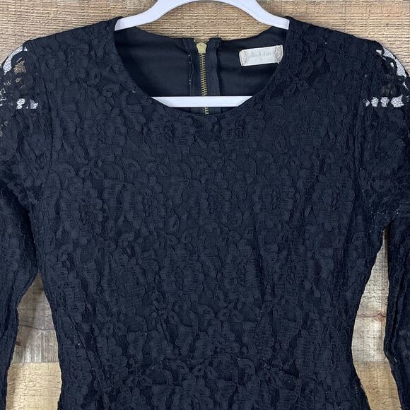 Altar'd State Lace Long Sleeve Mini Skater Dress Solid Black Size Small - Picture 3 of 11
